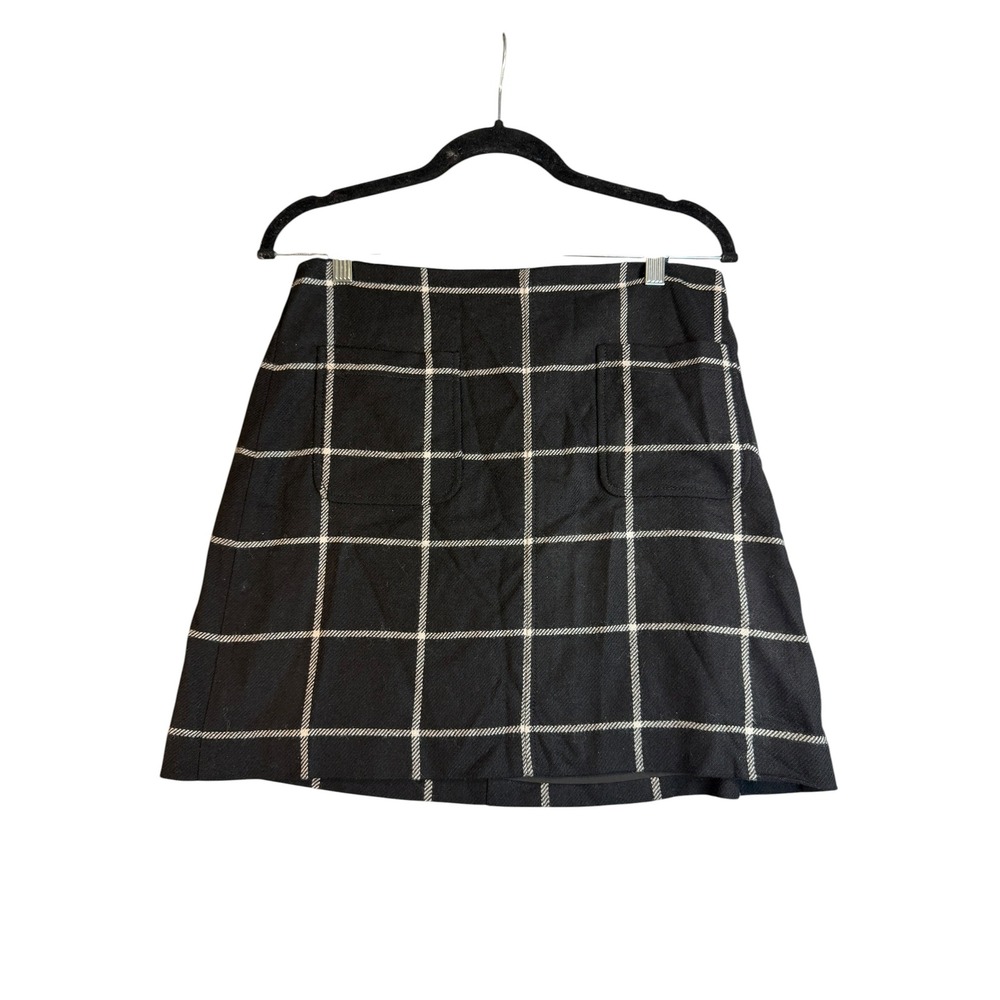Madewell Womens Black White Windowpane Plaid Wool Blend Mini Skirt Size 6 Pocket